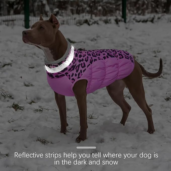 FUAMEY Dog Jacket for Small Dogs Warm Dog Jackets with Harness Built in | Dog Winter Jacket Cold Weather Snow Puppy Vest Water-Resistant Zip up Dog Fleece Jackets High Visibility Pink Leopard XS