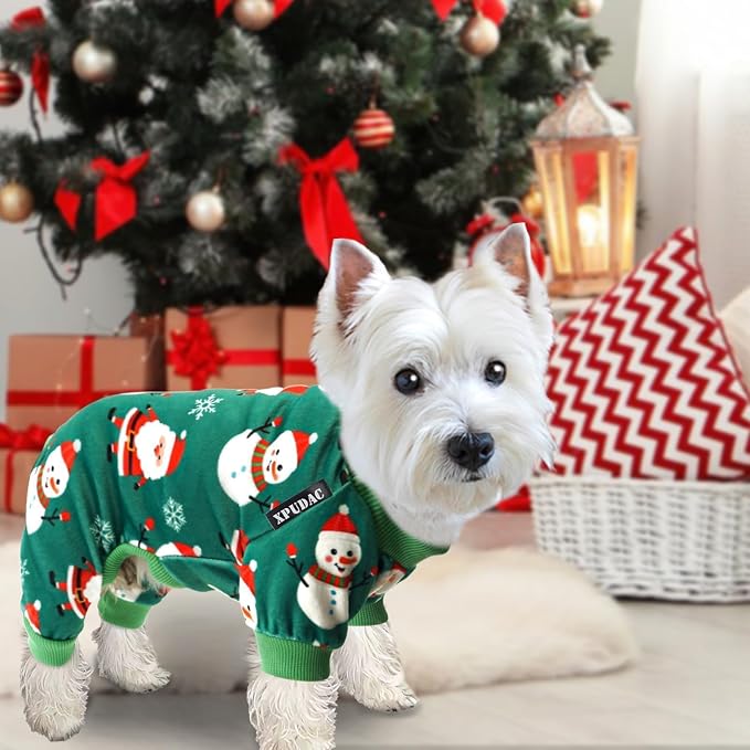 XPUDAC 4 Pieces Dog Christmas Pajamas Santa Claus Pet Clothes Cute Dog Pajamas Costumes for Small Dogs Red Green X-Large