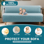 Turquoize 100% Waterproof Futon Cover Futon Slipcover Washable Armless Sofa Bed Slipcover Protector Seat Width Up to 70" with Adjustable Elastic Strap Anti-Slip for Dogs, Stone Blue