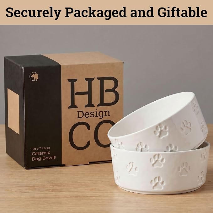 Ceramic Dog Bowl Set of 2 with Anti-Skid Base 7.5" W x 3" H, 6 Cup Capacity | Thick Ceramic, Dishwasher Safe, Anti-Skid Rubber Base, 6 Cups per Bowl, Ceramic Food & Water Bowls Set of 2 for Large Dogs