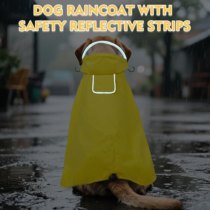 Waterproof Dog Raincoat with Hood, Windproof Rain Jacket for Small Dogs | Adjustable Dog Rain Coat with Leash Hole, Reflective Poncho for Rainy&Snowy Day, Fits Dachshund, Bichon, Shih Tzu