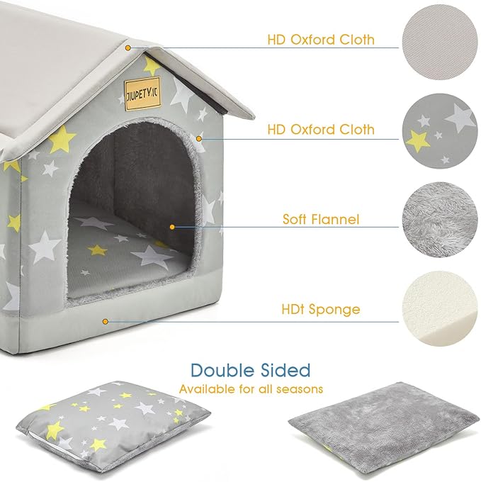 Jiupety Dog House Indoor, S Size Indoor Dog House for Small Dogs and Cats, Warm Cave Sleeping Nest Bed for Cats and Dogs, Gray