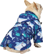 HDE Dog Raincoat Poncho Double Layer Zip Rain Jacket with Removable Hood, Leash Hole for Small to 3XL Dogs and Puppies Sharks - S