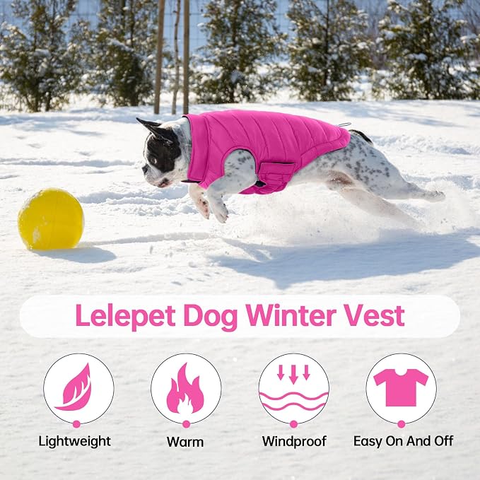 Lelepet Reversible Dog Coat Windproof Dog Puffer Jacket Lightweight Vest | Warm Puffer Vest for Winter Coats for Small Dogs Adjustbale Hook & Loop Pet Apparel with Leash Hole, Chihuahua, Shih Tzu, S