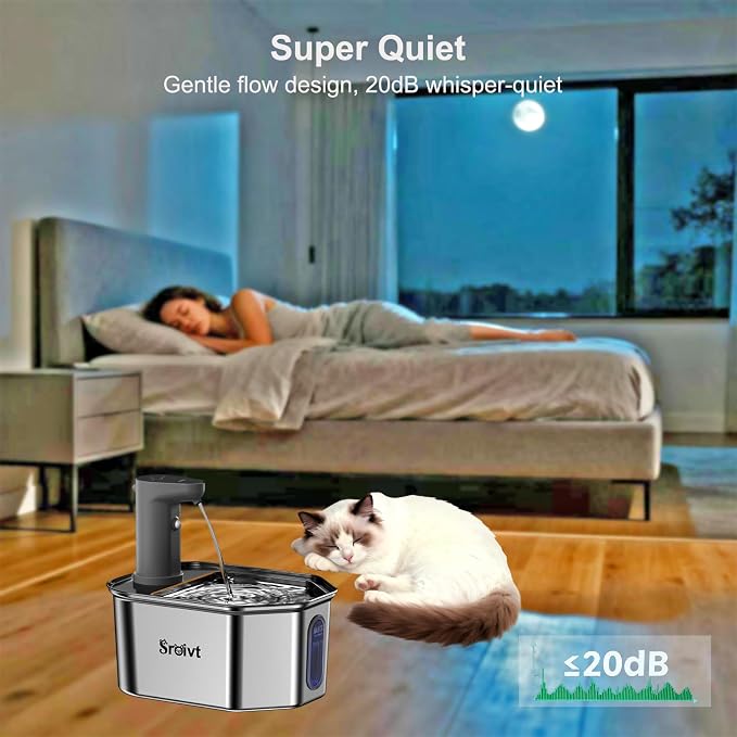 Cat Water Fountain Stainless Steel,Wireless,Battery Operated,2.6L,4Filters | cat fountain,cordless,water fountain for cats,outdoor,rechargeable,indoor,motion sensor,metal,auto,outside,battery powered
