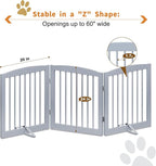 PUPETPO Freestanding Pet Gate for Dogs, Foldable Wooden Dog Gate for House, Indoor Dog Gate for Doorways, Stairs, Gates for Dogs Indoor, Support Feet Included, 24" Height 3 Panels, Grey