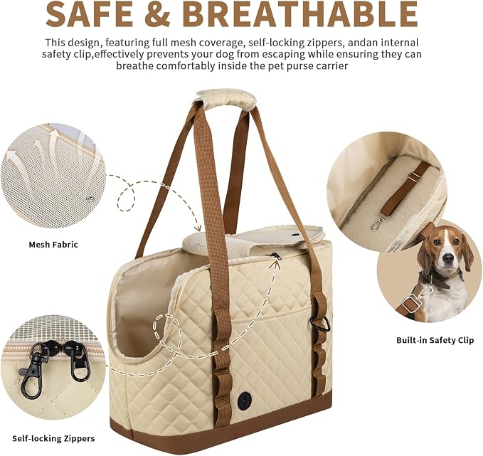 Dog Purse Carrier for Small Dogs, Soft Sided Pet Carrier with Pockets, Foldable Dog Carrier Purse for Puppy, Rabbit, Cat, Washable Breathable Pet Carrier, Dog Carrier Bag for Outdoor Shopping Travel