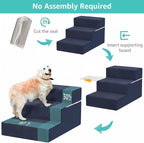 YENING Large Dog Stairs for High Beds - Extra Wide Pet Steps for Large Dogs to Get on Tall Bed 3 Deep Step Cat Ramp for Couch Navy Blue