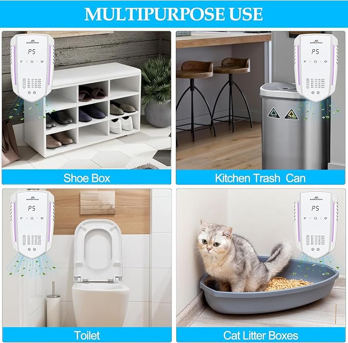 Cat Litter Deodorizer and Litter Box Odor Eliminator | Ozone & Ion Pet Odor Eliminator for Home with 5 Smart Modes for Strong Cat Urine Smell, Smoke, Wardrobe, Garage