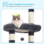 Hey-brother Cat Tree Tower, Adjustable Height, Floor to Ceiling, MPJ091G | 94.5-106.3 Inches Multi-Level Cat House, Scratching Posts, Plush Condo, Platform, Toy Ball for Indoor Big Cats, Smoky Gray
