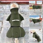 Pet Dog Raincoat Jacket Large Dog Rain Poncho with Transparent Hood, Double-Layer Structure, Adjustable, Waterproof, and Reflective, Suitable for Medium to Large (Army Green, L)