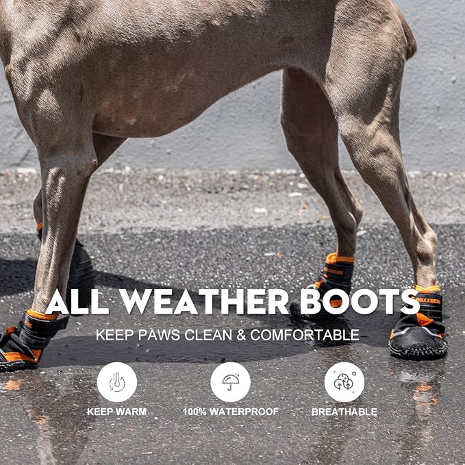Dog Shoes for Large Dogs,Waterproof Dog Booties for Hot Pavement Winter Snow,Anti-Slip Dog Boots Paw Protector with Reflective Strips for Outdoor Walking Hiking (Black,2.15")