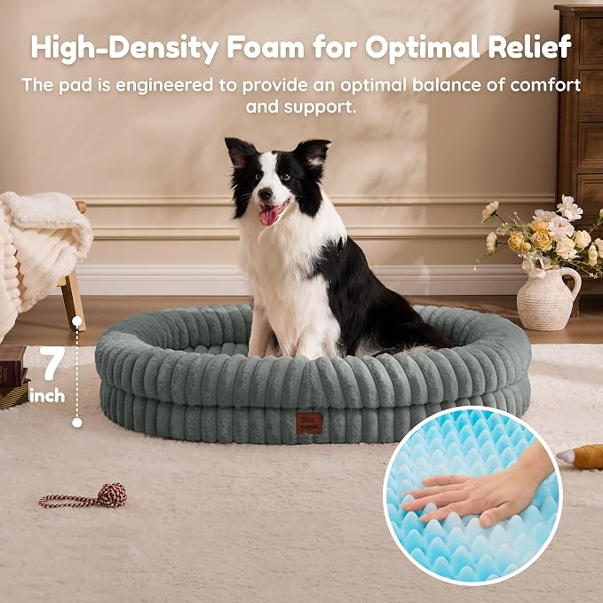 ChiXnuggle Orthopedic Dog Bed, Washable Cover, Faux Fur Bolster Pet Couch | waterproof,egg crate foam,non-slip bottom,for extra large dogs,grey,41*30*7,dog sofa