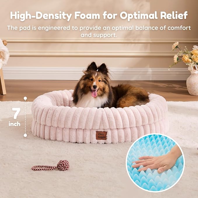 ChiXnuggle Orthopedic Dog Bed, Washable Cover, Faux Fur Bolster Pet Couch | waterproof,egg crate foam,non-slip bottom,for small medium dogs,pink,30*24*7,dog sofa,puppy bed