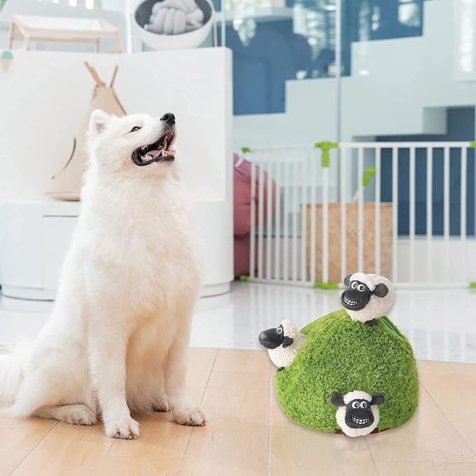 Hide and Seek Dog Puzzle Puppy Toys, Interactive Squeaky Plush, Stuffed Toys for Dogs, Small Size(Sheep, Panda, Forest Animals) (Sheep)