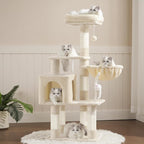 Heybly Cat Tree with Toy, 43.3 inch Cat Tower for Indoor Cats HCT004SM | Cat Condo with Durable Sisal Scratching Posts, Cat House with Padded Plush Perch, Cozy Hammock, Beige