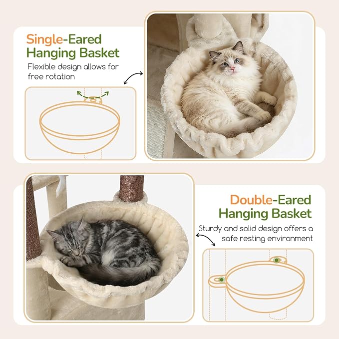 Globlazer Extra Large Cat Tree, 78 inch Sturdy Tall Cat Tree Tower for Indoor Multiple Large Adult Cats Kittens with 6 Scratching Posts, Enlarged Top Perch, 2 Padded Condos, S78G, Beige