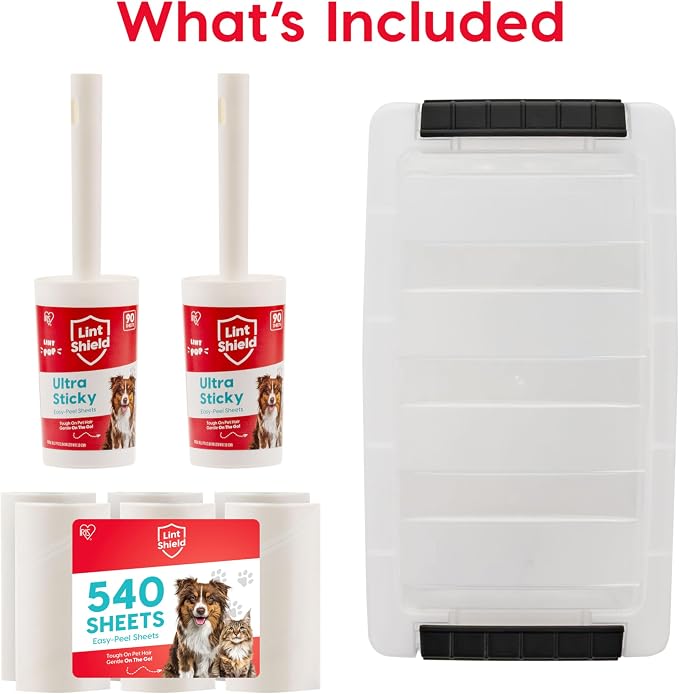 IRIS USA Extra Sticky Lint Roller, Standard Pack with Storage Box & Refills | Lint Roller Covers, Extra refills*8: 90 Sheets/Roll- 720 Sheets Total, Easy Tear Design, Pet Hair Remover on Clothes Bed