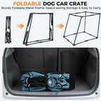 Snagle Paw Portable Dog Crate for Car Travel,Metal Frame Pet Crate,Pet Carrier for Car Back Seat Secures with Headrest Strap and Seatbelt,M