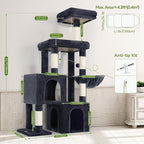 Globlazer 52in Cat Tree Tower for Indoor Cats, 2 Condos, S52, Dark Grey | Multi-Level Plush House, 5 Sisal Scratching Posts, 2 Padded Top Perches, Big Metal Basket, Stable Enlarged Base