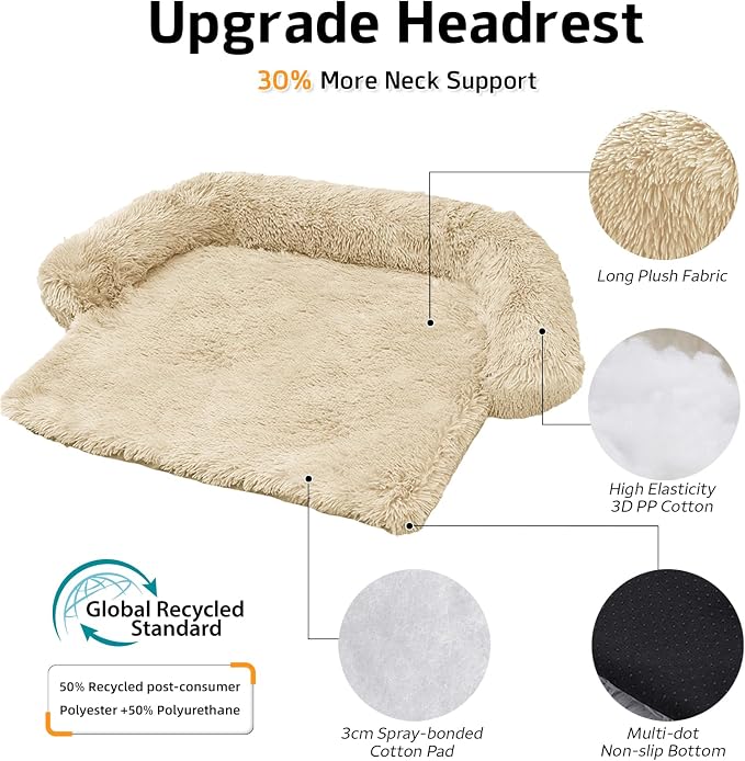 Calming Dog Bed Fluffy Plush Dog Mat for Furniture Protector with Removable Washable Cover for Large Medium Small Dogs and Cats (Extra Large (53x39.3x6), Beige)