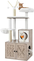 Feandrea Cat Tree with Litter Box Enclosure, 59-Inch Modern Cat Tower | 2-In-1 Condo with Scratching Posts, Washable Removable Cushion, Greige UPCT113G01