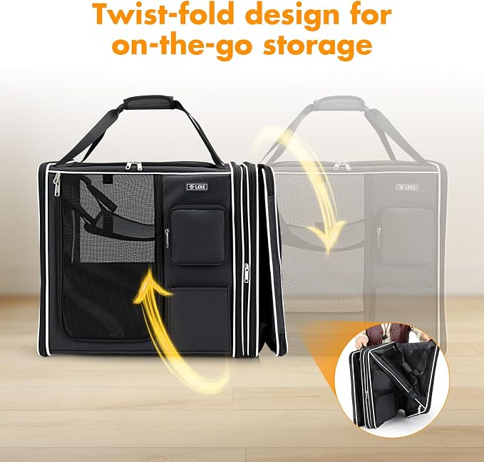 Lekereise Extra Large Cat Carrier Soft Sided, 37" x 18" x 18", Large cat Travel Carrier for 2 Cats with Zipper Locks for Moving Across The Country, Foldable for Storage, Black