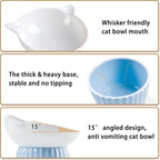 Ceramic Raised Cat Bowl，Tilted Raised Cat Bowl Anti Vomit Cat Bowls for Indoor Cats Whisker Friendly Pet Feeder for Cats Puppies, Microwave and Dishwasher Safe, Blue