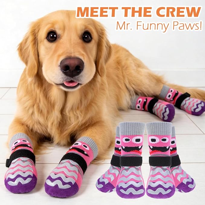 EXPAWLORER Dog Socks to Prevent Licking Paws with Grippers for Hardwood Floors Anti Slip, Cute Double Sides Dog Winter Shoes Booties Boots & Paw Protectors with for Small Medium Large Senior Dogs S