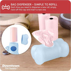 Downtown Pet Supply Unscented Poop Bags for Dogs with Dispenser, 180 Count - Leak-Proof Dog Waste Bags and Bone-Shaped Dog Poop Bags Holder for Leash - Pastel Rainbow, 12.5" x 8.5"