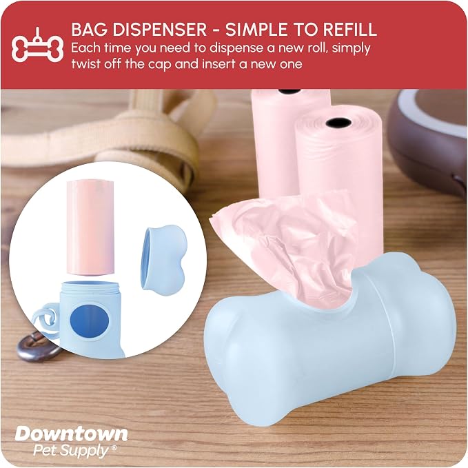 Downtown Pet Supply Scented Poop Bags for Dogs with Dispenser, 180 Count - Leak-Proof Dog Waste Bags and Bone-Shaped Dog Poop Bags Holder for Leash - Lavender Scented, 12.5" x 8.5"
