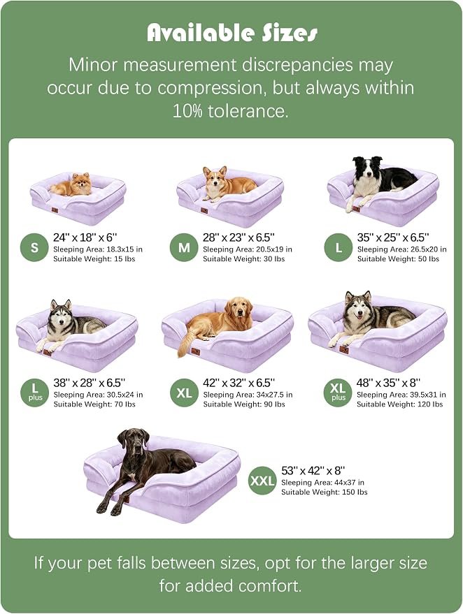 Spotted Play Orthopedic Dog Bed with Sides - Sofa Beds for Small Dogs, Supportive Foam Pet Couch Bed with Washable Removable Cover, Waterproof Lining and Non-Slip Bottom, Purple - S