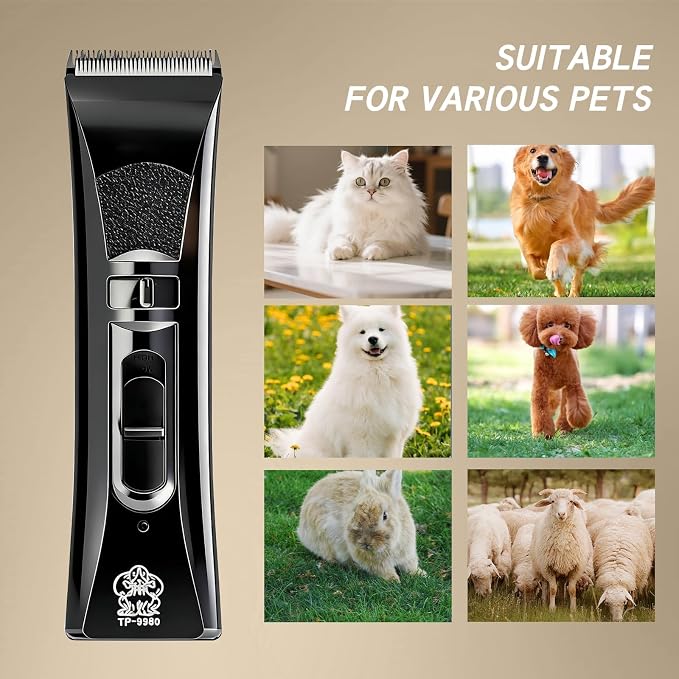 Tife Low Noise Dog Clipper – Cordless Pet Grooming Kit with Rechargeable Battery, Quiet Electric Hair Trimmer for Thick Coats, Adjustable Blade Pet Shaver for Dogs & Cats(Black)