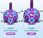 QDAN Dog Toy Soccer Ball, Durable Dog Balls for 30-90 lbs Small Medium Dogs | 8 Inch Soccer Toy with Straps, Dog Tug Toy for Tug of War, Puppy Birthday Gifts, Training Herding Balls for Outdoor, Purple