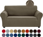 Joccun Stretch Loveseat Couch Cover Slipcover, 1-Piece Sofa Cover for 2 Cushion Couch Spandex Jacquard Washable Furniture Protector Cover for Living Room,Kids,Pets（Loveseat,Fossil）