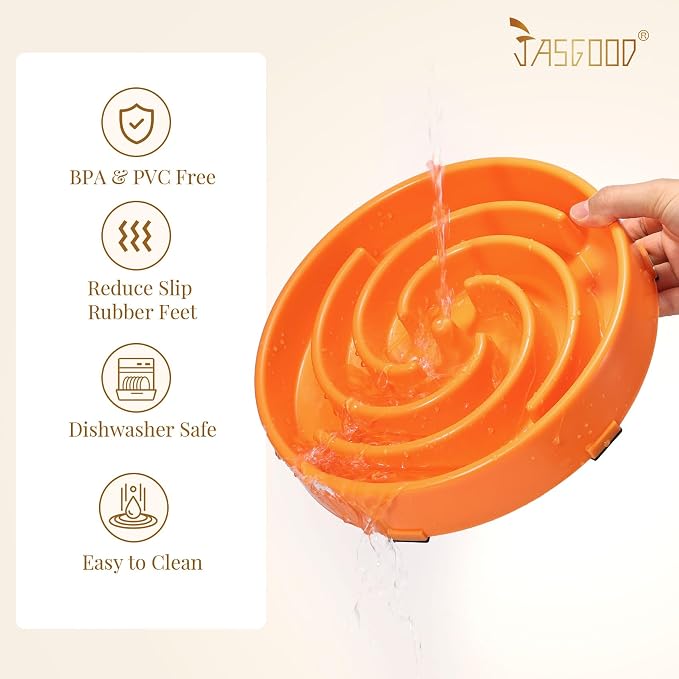 JASGOOD Slow Feeder Dog Bowl - Anti-Gulping, Prevents Bloat & Choking, Healthy Design for Large & Medium Dogs