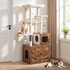 HOOBRO Cat Tree with Litter Box Enclosure, Tall Cat Tower for Indoor Cats, All-in-One Modern Cat Condo, Hidden Litter Box Enclosure Furniture, Rustic Brown FG51MZ03