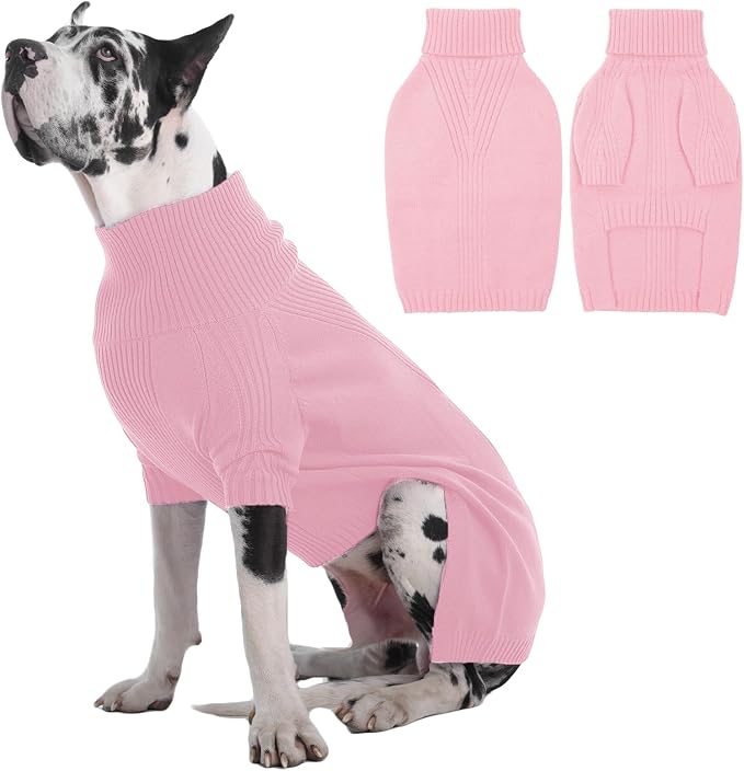 IECOii Great Dane Sweater,5XL Extra Large Sweater for Giant Breed Dogs in Winter,Turtleneck Cold Weather Knit Clothes,Machine Washable,Elastic Pullover for Saint Bernard,Mastiff (Pink,XXXXXL)
