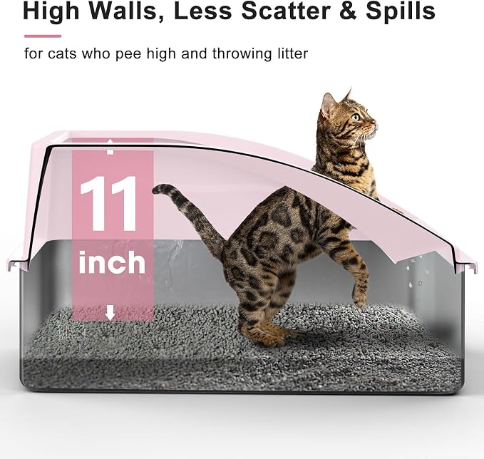 AIPERRO Stainless Steel Litter Box | XL Enclosed Cat Litter Boxes with Lid for Big Cats | High Sided, Anti-Urine Leakage | Non-Stick Bottom & Includes Litter Mat & Metal Scoop