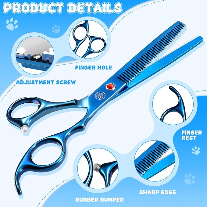 Professional Dog Grooming Scissors Set, 7 Inch/8 Inch Pet Grooming Scissors Chunkers Shears for Dog, Curved Dog Grooming Scissors, Thinning Shears for Dog with Grooming Comb | Pet Grooming Chunkers Shears for Dog, Curved Dog Grooming Scissors, Thinning...