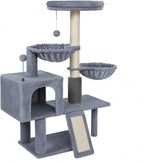 Smouatou Cat Tree with Cat Condo and Two Hammocks, Cat Tower with Scratching Posts and Scratching Pads Cat Toys, Grey