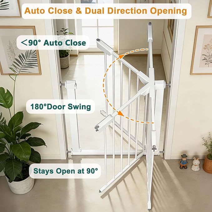 Fairy Baby 22.8"-25.5" Narrow Baby Gate for Small Stair Doorways No Drill | Pressure Mounted Small Pet Dog Gates, Easy Walk Thru Child Safety Gate, Adjustable Tension Metal Gate No Extensions, White