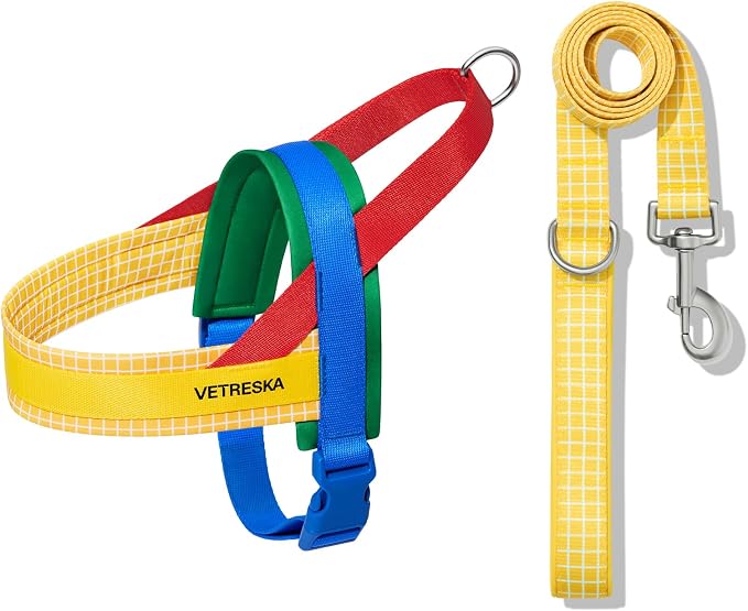VETRESKA MoMA Dog Harness and Leash Set, Easy Walk Dog Harness (Yellow, L) | for Large Dogs, No Pull Puppy Harness for Walking and Training, Adjustable, Take Control & Anti-Twist Pet Lead Combo