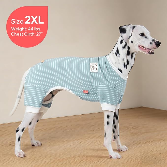 KYEESE Dog Pajamas, Striped Pet PJS Lightweight Doggie Jammies, 4 Legs Outfit Soft Dog Pajamas, Cozy Pet Clothes Onesie, Comfortable PJS for Large Dogs, Green Striped, 3XL