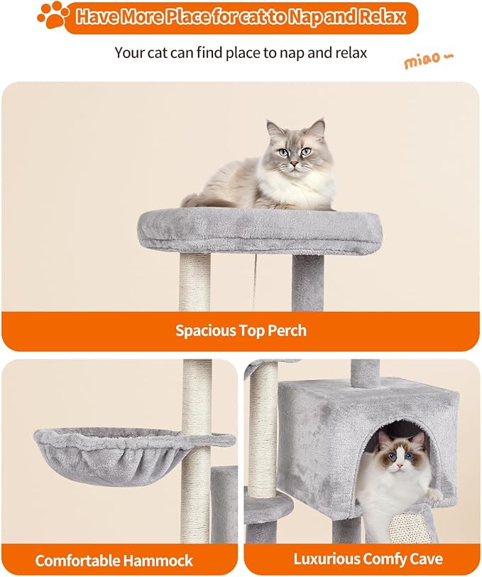 Cute Cat Tree Kitten Cat Tower Condo Furniture Scratching Posts Hammock G | FISH&NAP For Indoor with Jump Platform Activity Center Grey