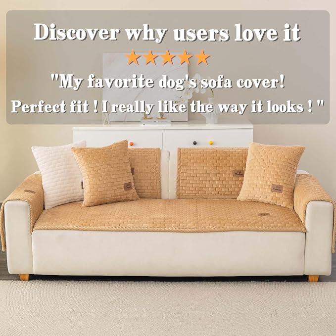 Washable Velvet Dog Couch Cover, Plush Pet Sofa Furniture Protector for 2-3 Cushion Couch, Non-Slip Washable Cover for Dogs(1PC/27.6"x90",Khaki)