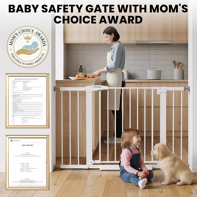 Mumeasy 29.7-46" Baby Gate, Stair Safety Gate for Round Banisters | Y spindle hardware, fits round banisters, no drill installation, auto close door, for babies toddlers and dogs