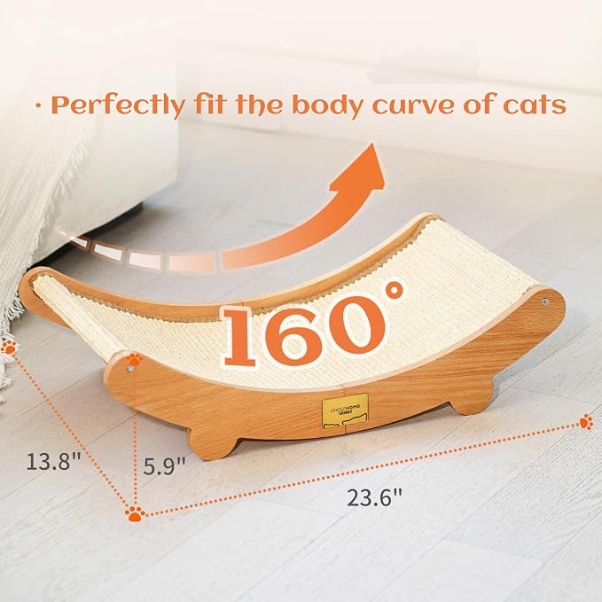 CHEERHOME PETS Sisal Cat Scratcher Bed Indoor Wooden Cat Furniture (Large) | Cat Hammock For Scratching Pad And Lounge. Natural Sisal Scratch Post. Space-Saving Cat Chair Design. Indoor Multi-Cat Home