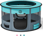 Dog Playpen for Puppies and Cats: Foldable Pet Pen with Dual Doors | Two Zippered Doors, 360° Mesh Windows, Removable Breathable Top, Spacious Interior