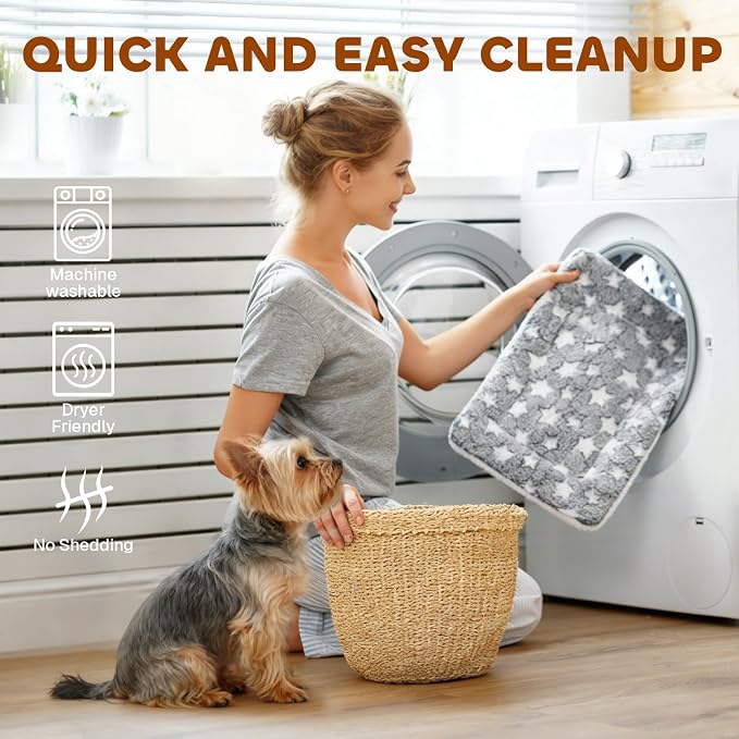 Mora Pets Dog Bed Crate Pad Ultra Soft Pet Bed with Cute Star Print Washable Crate Mat for Large Medium Small Dogs Reversible Fleece Dog Crate Kennel Mat Cat Bed Liner 29 x 21 inch Grey